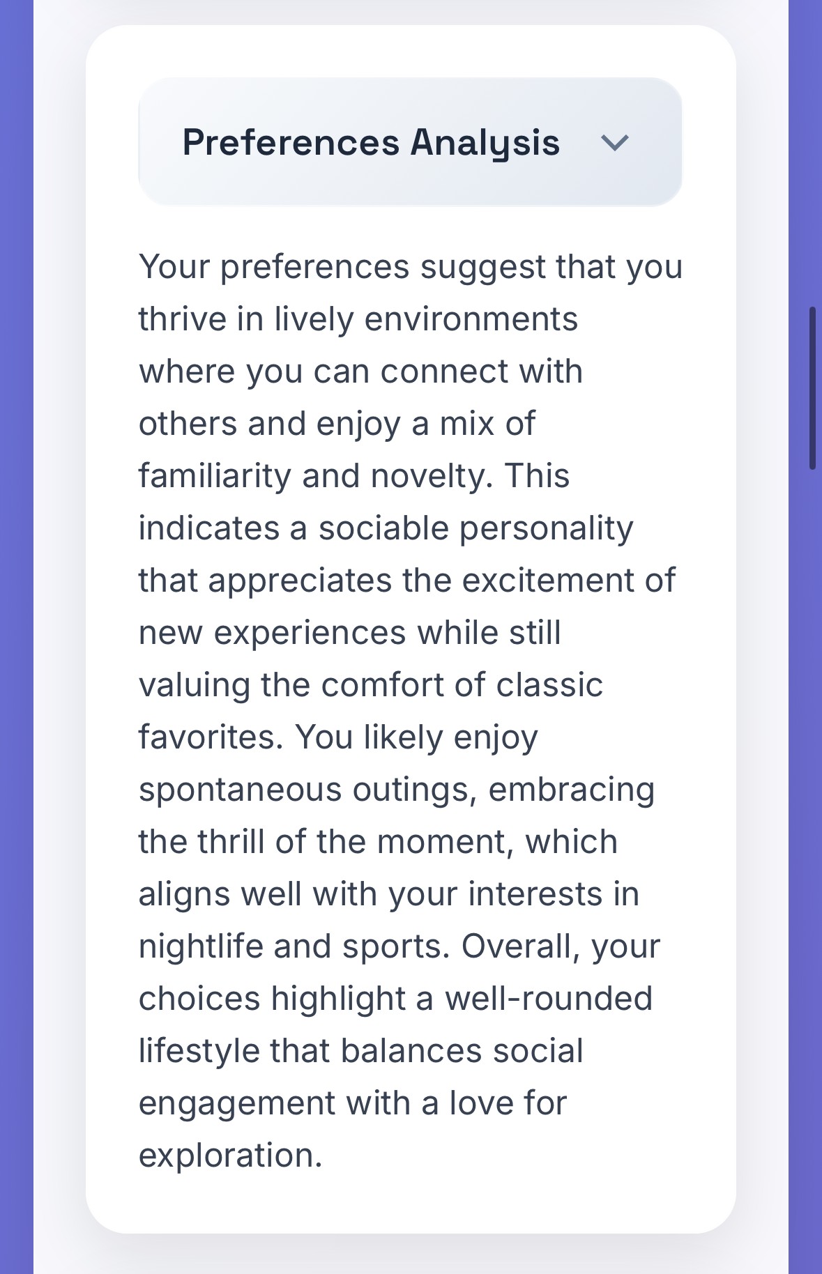 AI-generated personality breakdown